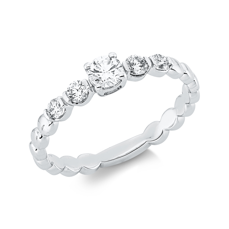 Image 90002169 - Ring 18 kt WG, 1 Brill. 0,21 ct, TW-si, 4 Brillanten 0,20 ct, TW-si, H:16,6 mm, B:4,3 mm, ...