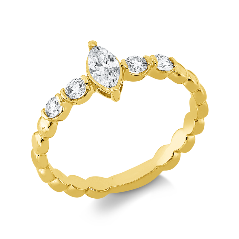 Image 90002170 - Ring 18 kt GG, 1 Navette 0,26 ct, TW-si, 4 Brillanten 0,21 ct, TW-si, H:3,1 mm, B:7,5 mm, ...