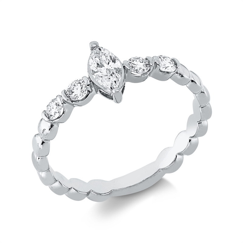 Image 90002172 - Ring 18 kt WG, 1 Navette 0,26 ct, TW-si, 4 Brillanten 0,22 ct, TW-si, ...