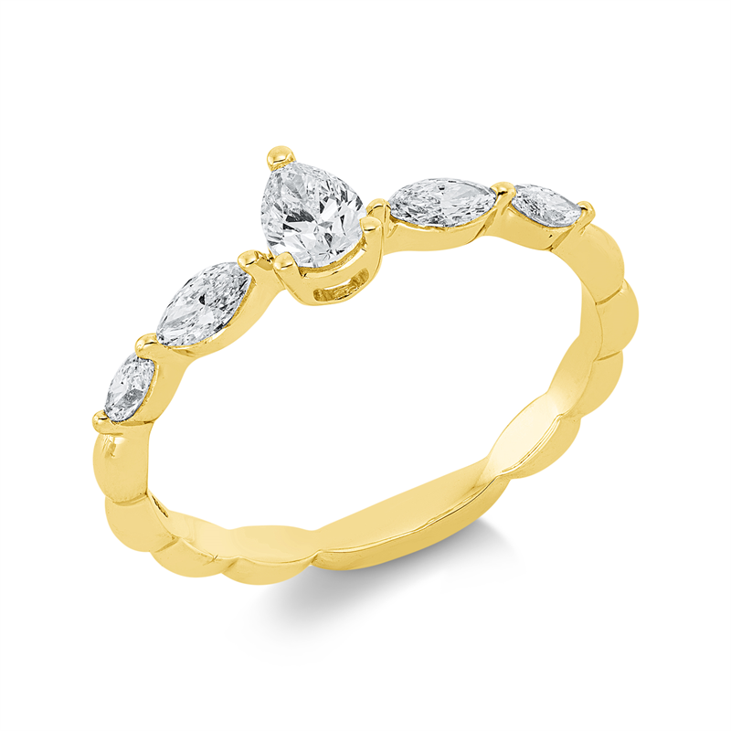 Image 90002175 - Ring 18 kt GG, 1 Tropfen 0,21 ct, TW-si, 4 Navette 0,30 ct, TW-si, ...