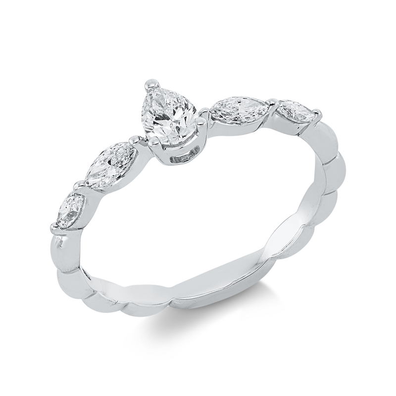 Image 90002176 - Ring 18 kt WG, 1 Tropfen 0,20 ct, TW-si, 4 Navette 0,31 ct, TW-si, ...