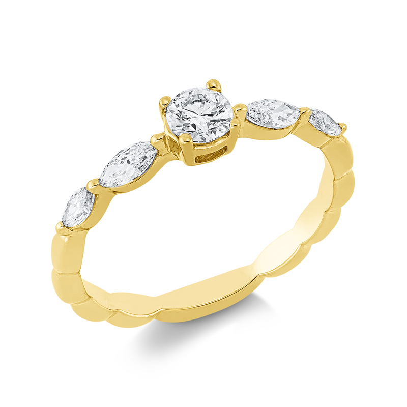 Image 90002262 - Ring 18 kt GG, 1 Brill. 0,23 ct, TW-si, 4 Navette 0,31 ct, TW-si, ...