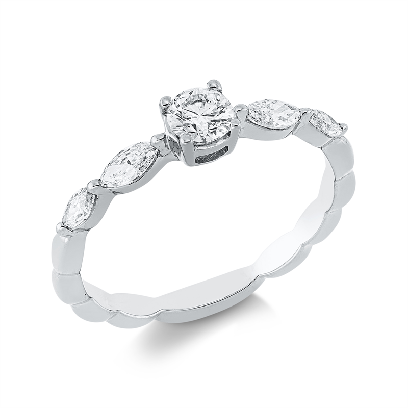 Image 90002263 - Ring 18 kt WG, 1 Brill. 0,25 ct, TW-si, 4 Navette 0,30 ct, TW-si, ...