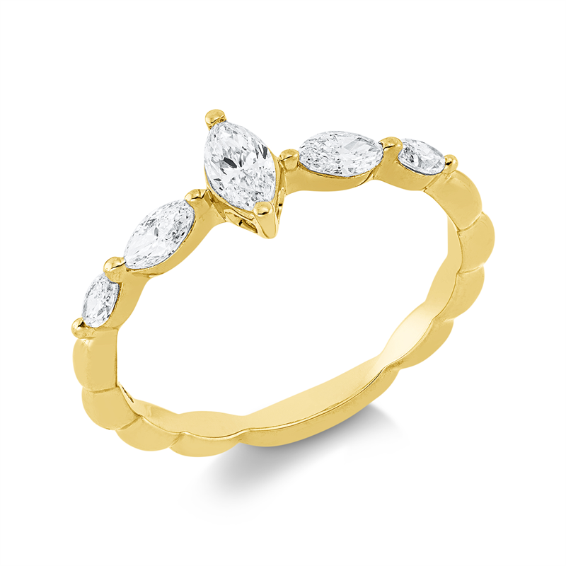 Image 90002264 - Ring 18 kt GG, 1 Navette 0,21 ct, TW-si, 4 Navette 0,31 ct, TW-si, H:5,9 mm, B:7,3 mm, ...