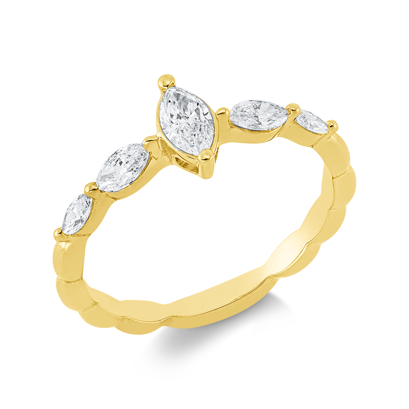 Image 90002266 - Ring 18 kt GG, 4 Navette 0,32 ct, TW-si, 1 Navette 0,23 ct, TW-si, H:5,5 mm, B:6,6 mm, ...