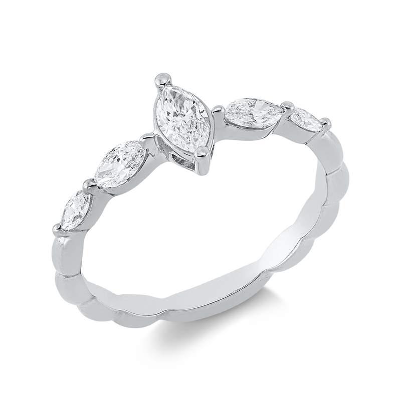 Image 90002267 - Ring 18 kt WG, 1 Navette 0,23 ct, TW-si, 4 Navette 0,32 ct, TW-si, ...