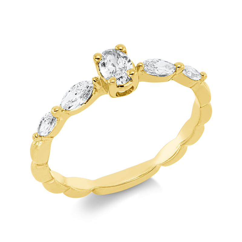 Image 90002268 - Ring 18 kt GG, 1 Oval 0,19 ct, TW-si, 4 Navette 0,29 ct, TW-si, ...