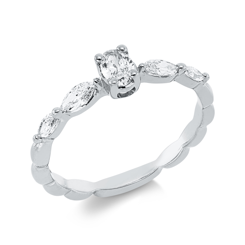 Image 90002270 - Ring 18 kt WG, 1 Oval 0,19 ct, TW-si, 4 Navette 0,30 ct, TW-si, ...