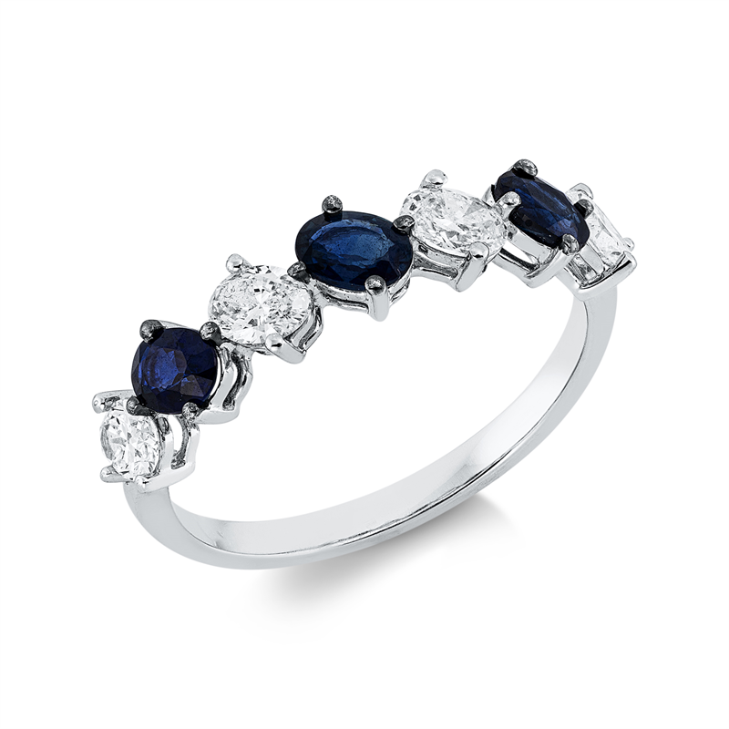 Image 90002276 - Ring 18 kt WG, 4 Oval 0,60 ct, TW-vsi/si, 3 Saphire 0,63 ct blau, ...