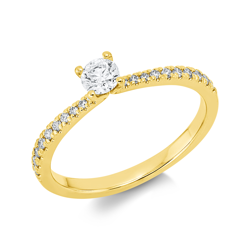 Image 90002284 - Ring 4er-Krappe 18 kt GG, 1 Brill. 0,25 ct, TW-si, 20 Brillanten 0,15 ct, TW-si, ...