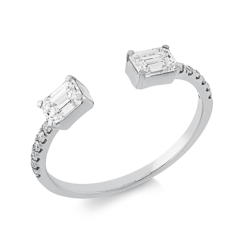 Image 90002288 - Ring 4er-Krappe 18 kt WG, 2 Sm.schliff 0,60 ct, TW-si, 12 Brillanten 0,08 ct, TW-si, ...