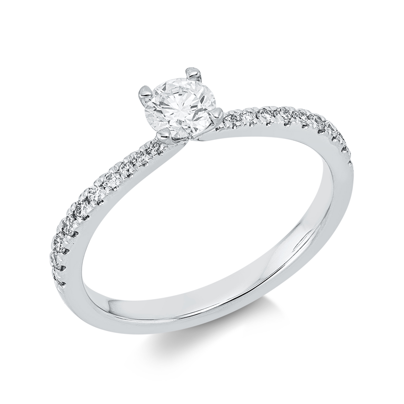 Image 90002294 - Ring 4er-Krappe 14 kt WG, GIA5186824178, 1 Brill. 0,30 ct, F-si, 20 Brillanten 0,15 ct, ...
