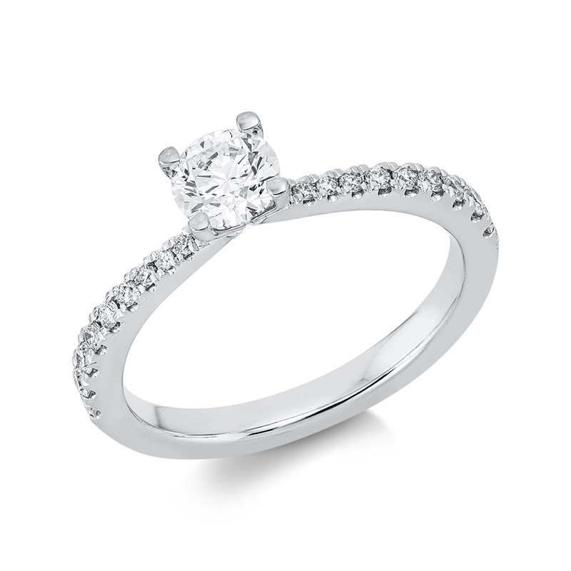 Image 90002295 - Ring 4er-Krappe 18 kt WG, GIA6511857459, 1 Brill. 0,50 ct, TW-si, 20 Brillanten 0,21 ct, ...