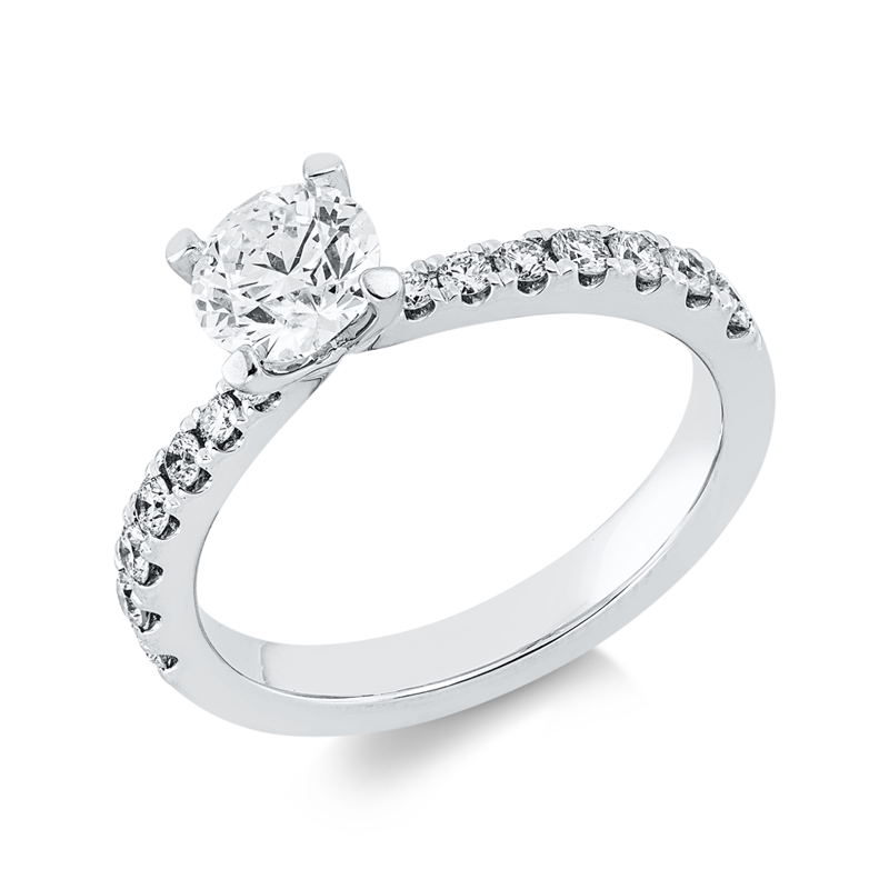 Image 90002296 - Ring 4er-Krappe 18 kt WG, GIA1523922779, 1 Brill. 0,70 ct, TW-si, 14 Brillanten 0,34 ct, ...