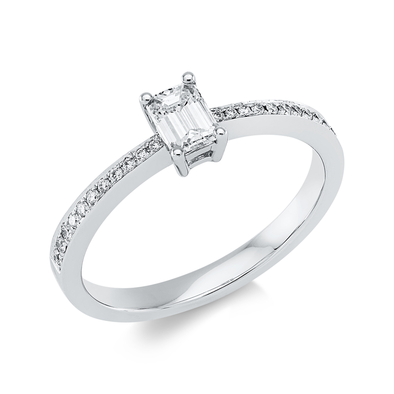 Image 90002298 - Ring 4er-Krappe 18 kt WG, 1 Sm.schliff 0,36 ct, TW-vsi, 22 Brillanten 0,10 ct, TW-vsi, ...