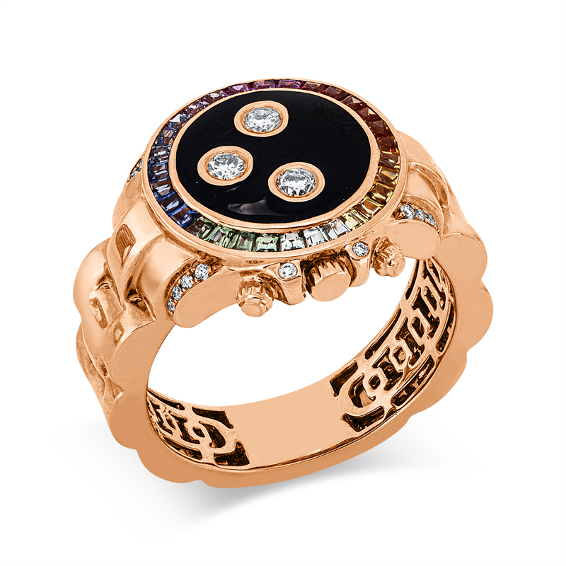 Image 90002314 - Ring 18 kt RG, 3 Brillanten 0,16 ct, TW-si, 18 Brillanten 0,05 ct, TW-si, 1 Emaille 0,20 ...