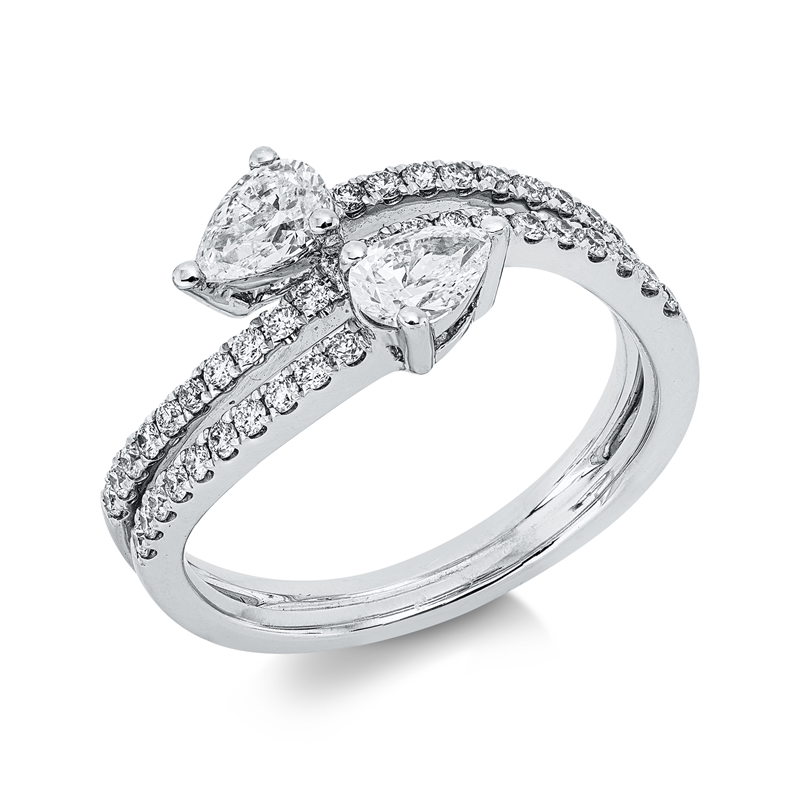 Image 90002335 - Ring 18 kt WG, 2 Tropfen 0,56 ct, TW-vsi, 41 Brillanten 0,35 ct, TW-vsi, H:10,5 mm, B:9,5 ...