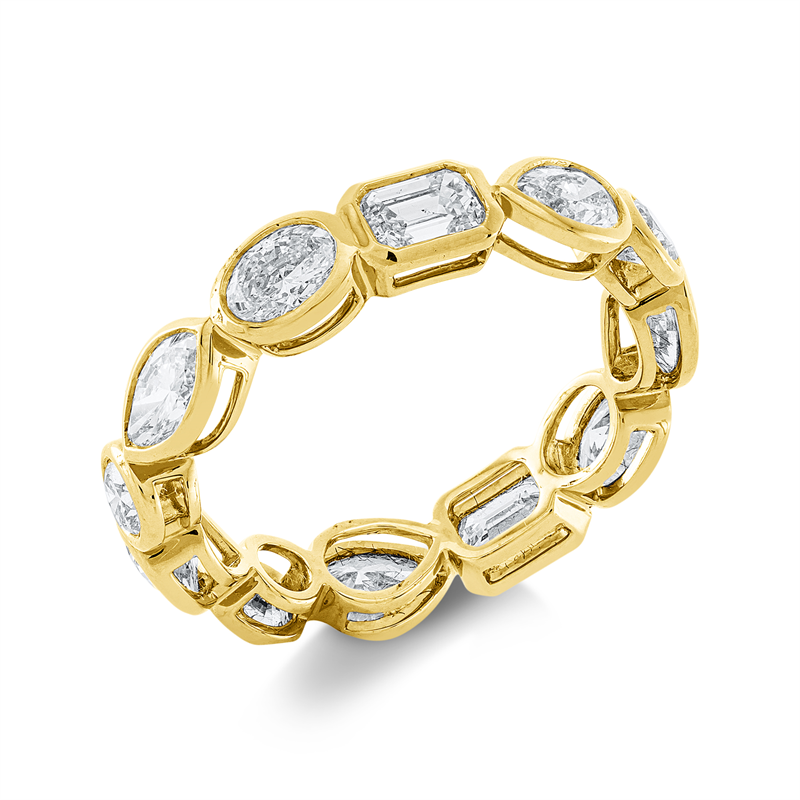 Image 90002336 - Ring 18 kt GG, 2 Oval 0,53 ct, TW-si, 2 Navette 0,47 ct, TW-si, 2 Sm.schliff 0,62 ct, ...