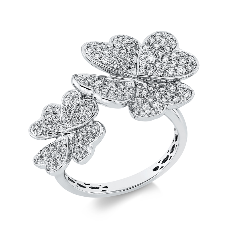 Image Ring 18 kt WG Blume/Blumen, 147 Brillanten 1,10 ct, TW-vsi, Weite:53