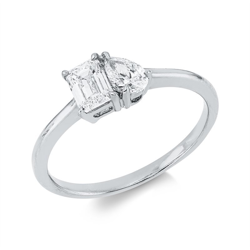 Image Ring 18 kt WG, 1 Sm.schliff 0,46 ct, F-vsi, 1 Tropfen 0,23 ct, F-vsi, H:8,4 mm, B:5,4 mm, ...