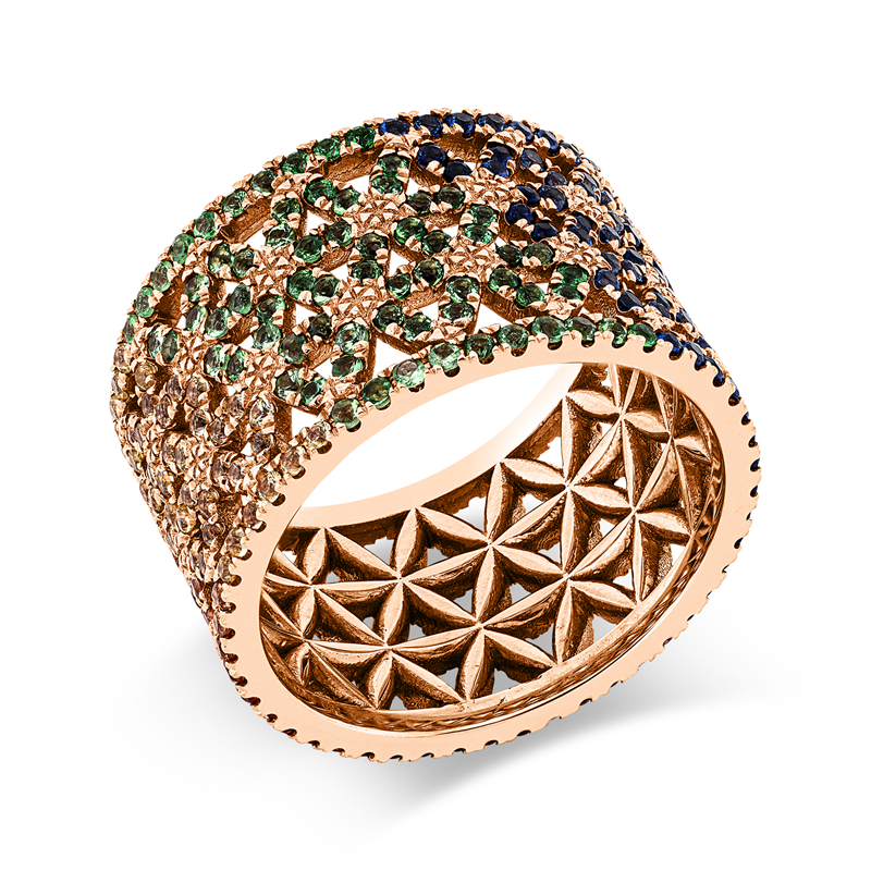 Image Ring 18 kt RG, 338 Saphire 2,83 ct fancy, B:12,8 mm, Weite:54