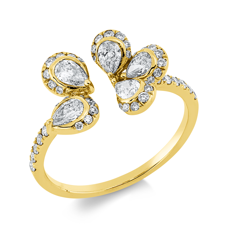 Image 90002348 - Ring 18 kt GG, 16 Brillanten 0,14 ct, TW-si, 5 Tropfen 0,45 ct, TW-vsi, 33 Brillanten ...