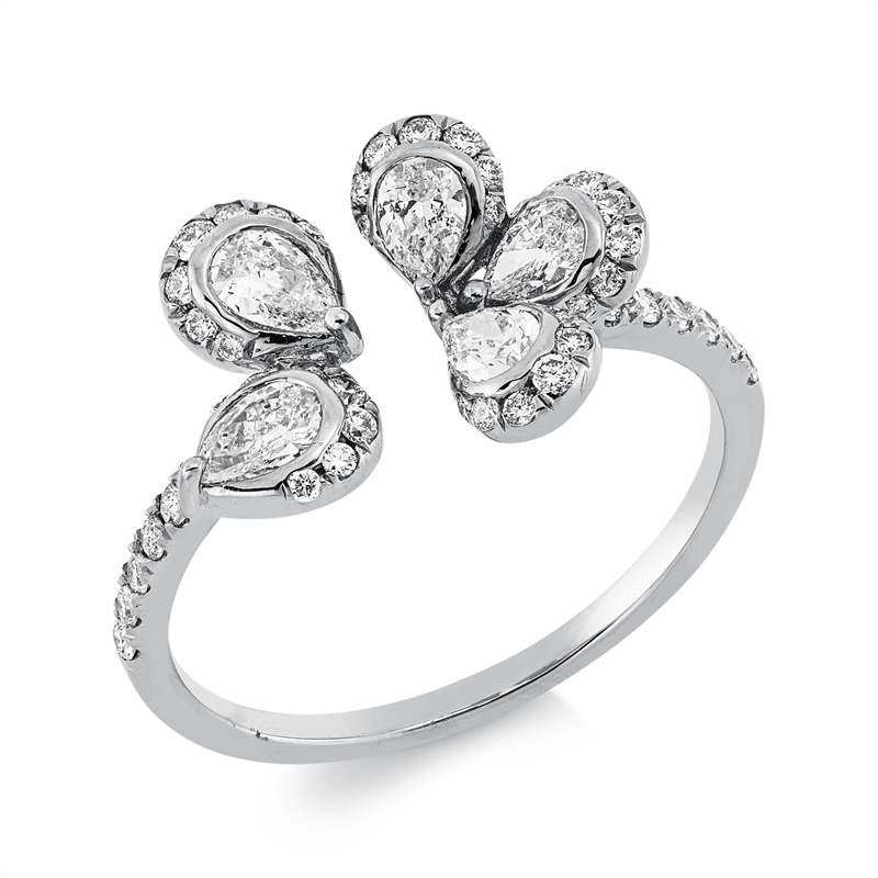 Image Ring 18 kt WG, 16 Brillanten 0,14 ct, TW-si, 5 Tropfen 0,45 ct, TW-vsi, 33 Brillanten ...