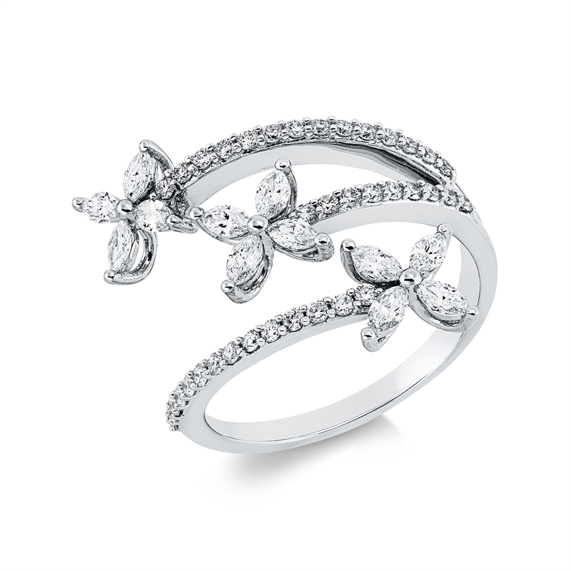 Image 90002353 - Ring 18 kt WG, 12 Navette 0,44 ct, TW-vsi, 37 Brillanten 0,28 ct, TW-si, ...