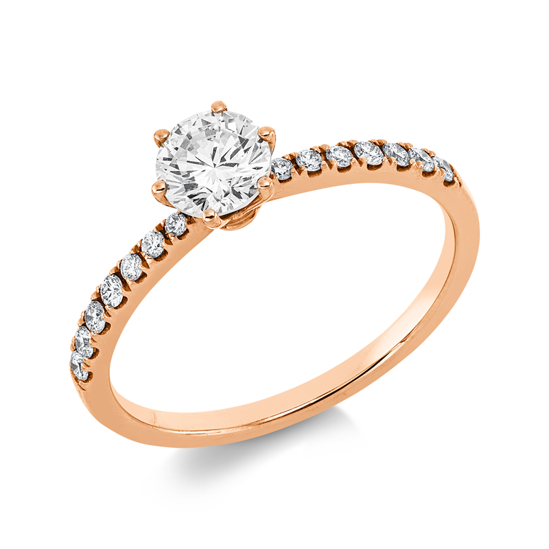 Image Ring 6er-Krappe 18 kt RG, 1 Brill. 0,52 ct, TW-si, 8 Brillanten 0,09 ct, TW-si, 6 ...