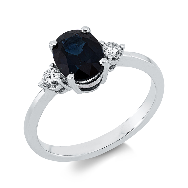 Image Ring 18 kt WG, 2 Brillanten 0,14 ct, TW-vsi, 1 Saphir 1,64 ct blau, Weite:53