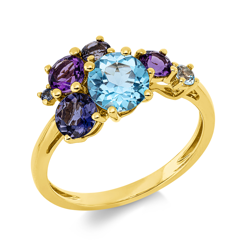 Image 90002231 - Ring 18 kt GG, 2 Topase 1,20 ct blau, 2 Amethyste 0,50 ct lila, 2 Iolith 0,50 ct blau, 1 ...
