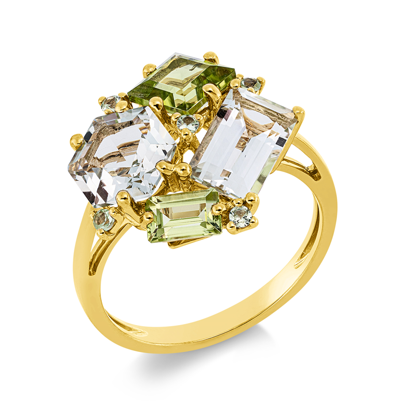 Image 90002233 - Ring 18 kt GG, 2 Peridot 1,60 ct grün, 2 Amethyste 2,80 ct grün, 5 Tsavorith 0,11 ct ...