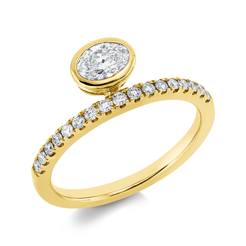 Image 90002234 - Ring 14 kt GG, 1 Oval 0,39 ct, W-si, 17 Brillanten 0,21 ct, W-si/pi, H:6,8 mm, B:7,3 mm, ...