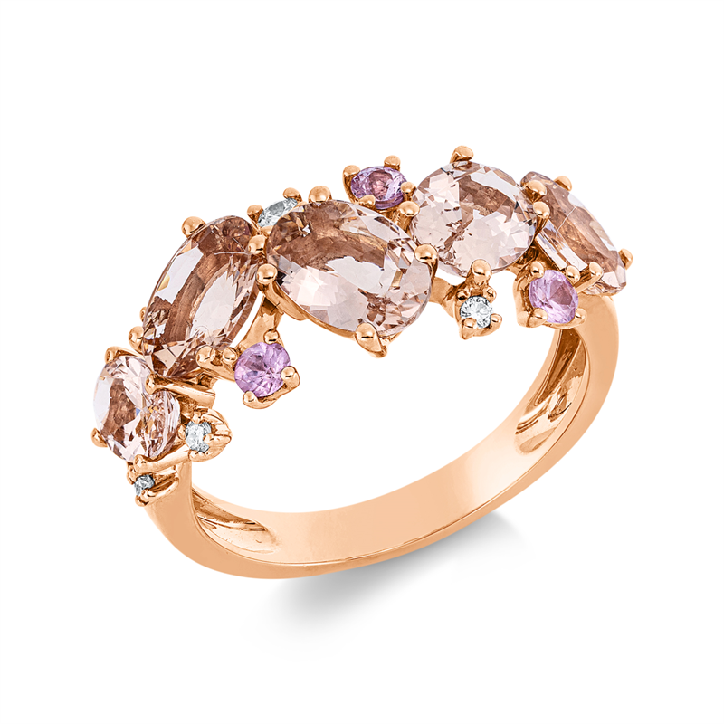 Image 90002236 - Ring 18 kt RG, 5 Brillanten 0,10 ct, TW-si, 5 Morganit 3,00 ct rosa, 3 Saphire 0,23 ct ...