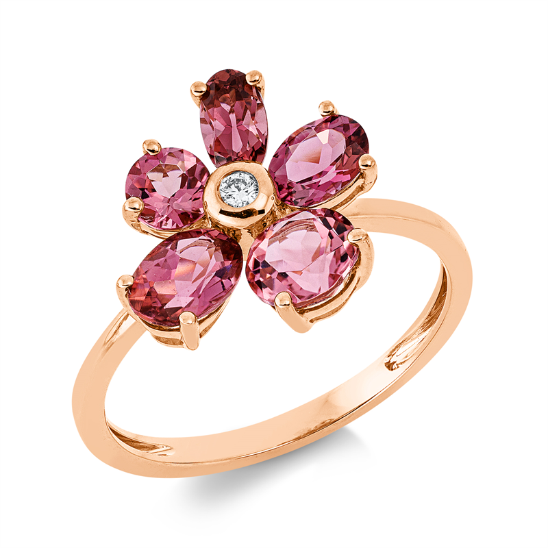 Image 90002239 - Ring 18 kt RG, 1 Brill. 0,03 ct, TW-si, 3 Turmalin 1,20 ct pink, 2 Turmalin 0,90 ct pink, ...