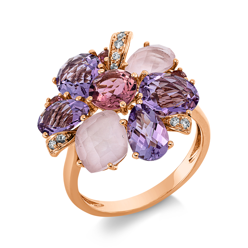 Image 90002240 - Ring 18 kt RG, 9 Brillanten 0,08 ct, TW-si, 4 Turmalin 1,20 ct pink, 4 Amethyste 2,20 ct ...