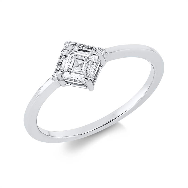 Image 90002242 - Ring 18 kt WG, 1 Assher 0,45 ct, TW-si, 9 Brillanten 0,04 ct, TW-si, H:7,5 mm, B:7,5 mm, ...