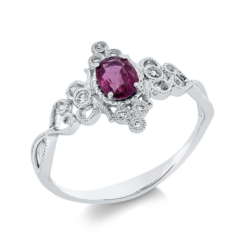 Image 90002244 - Ring 18 kt WG, 8 Brillanten 0,05 ct, TW-si, 1 Rubin 0,42 ct rot, B:12,0 mm, ...