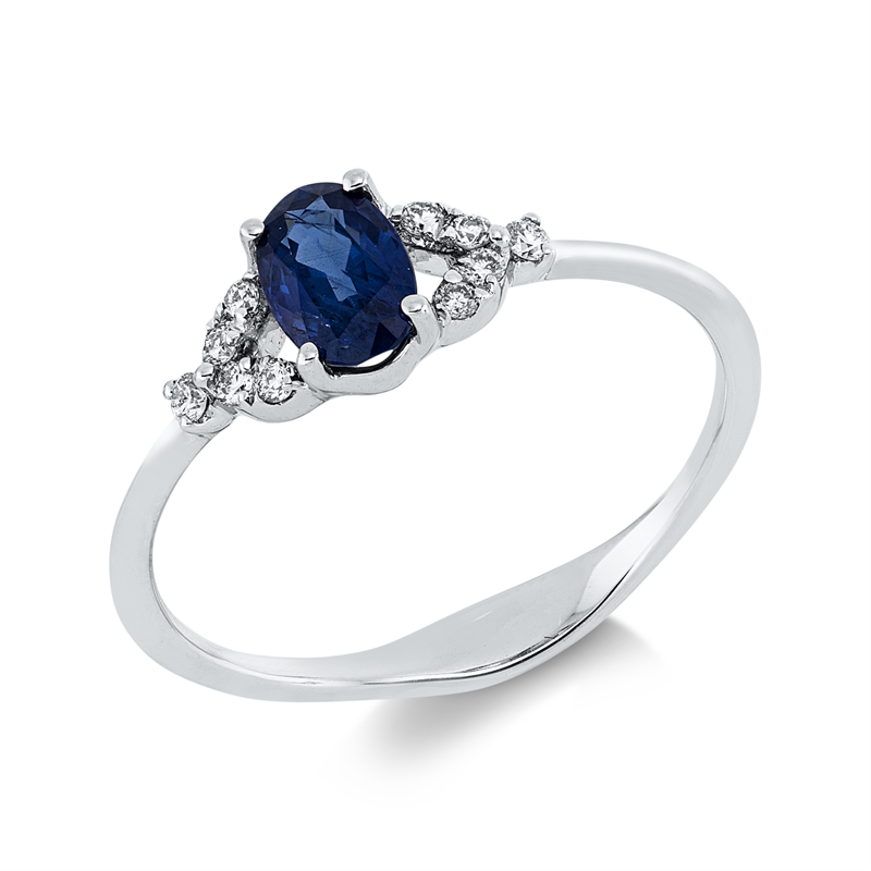 Image 90002248 - Ring 18 kt WG, 10 Brillanten 0,09 ct, I-si, 1 Saphir 0,61 ct blau, ...
