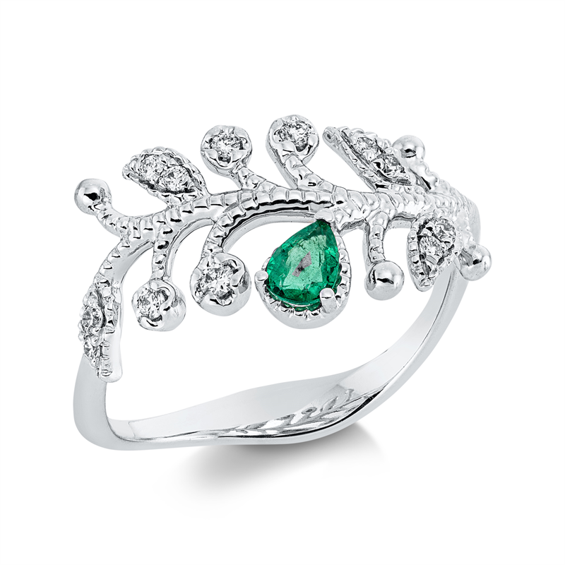 Image 90002249 - Ring 18 kt WG, 6 Brillanten 0,06 ct, TW-si/pi, 6 Brillanten 0,04 ct, TW-si/pi, 1 Smaragd ...