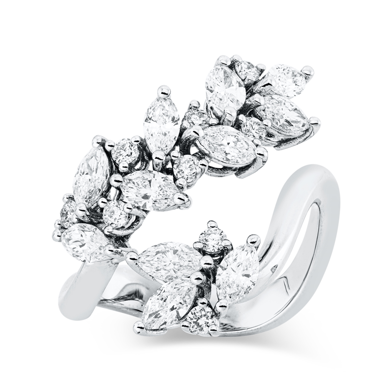 Image 90002250 - Ring 18 kt WG, 11 Navette 1,50 ct, F-si, 9 Brillanten 0,28 ct, F-si, B:20,4 mm, ...