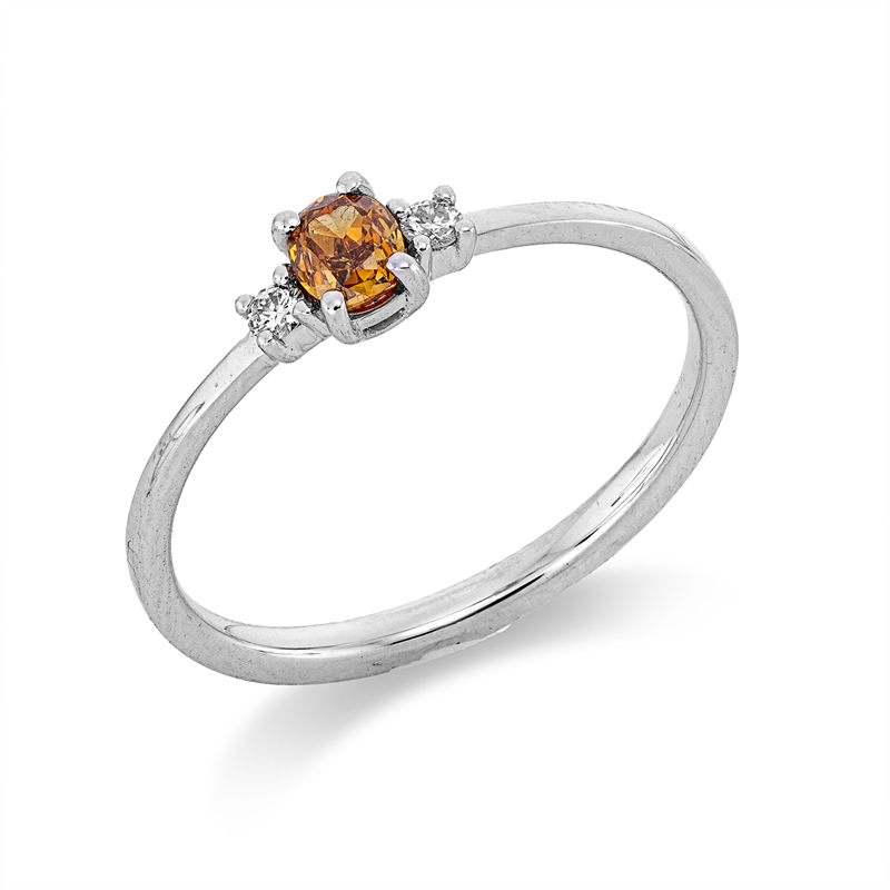 Image 90002255 - Ring 18 kt WG, 2 Brillanten 0,05 ct, TW-vsi/si, 1 Oval 0,24 ct, braun, ...