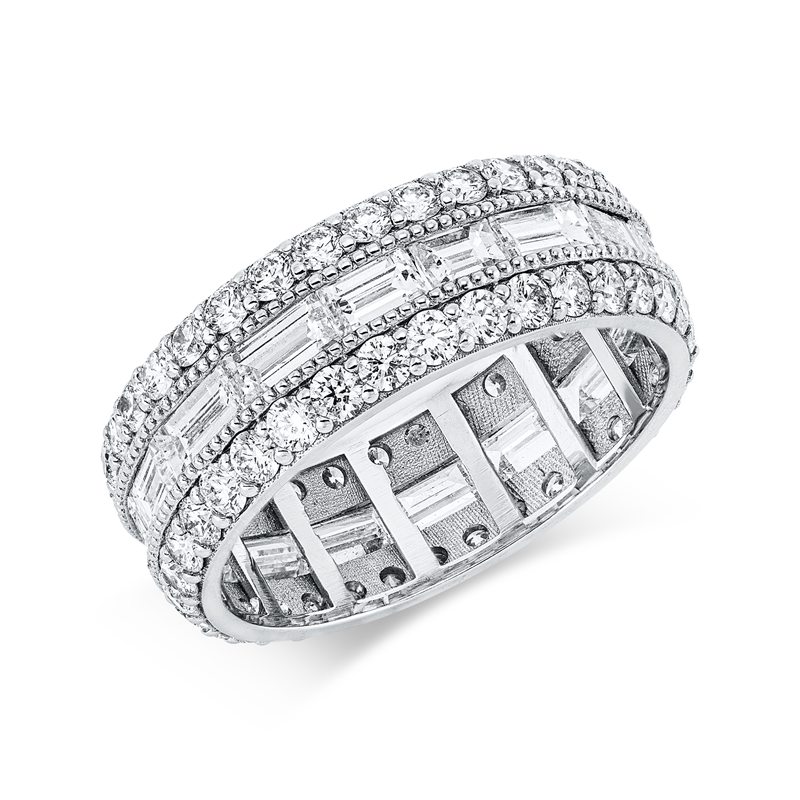 Image 90002257 - Ring 18 kt WG, 17 Baguette 1,90 ct, F-vsi, 68 Brillanten 1,71 ct, F-si, ...