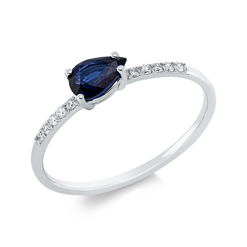 Image 90002259 - Ring 4er-Krappe 18 kt WG, 10 Brillanten 0,07 ct, F-si, 1 Saphir 0,47 ct blau, ...