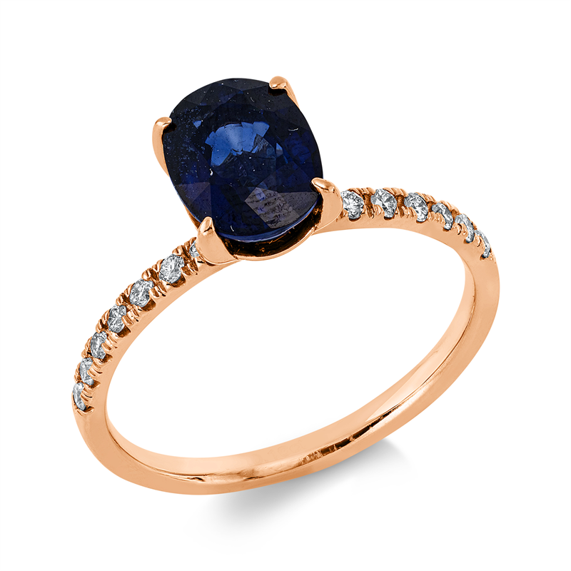 Image 90002260 - Ring 4er-Krappe 18 kt RG, 14 Brillanten 0,16 ct, F-si, 1 Saphir 1,86 ct blau, H:6,4 mm, ...
