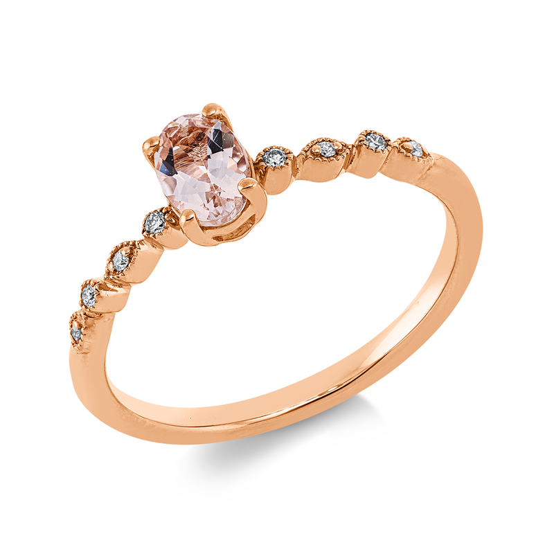 Image 90002358 - Ring 4er-Krappe 18 kt RG, 8 Brillanten 0,03 ct, TW-si, 1 Morganit 0,60 ct pink, ...
