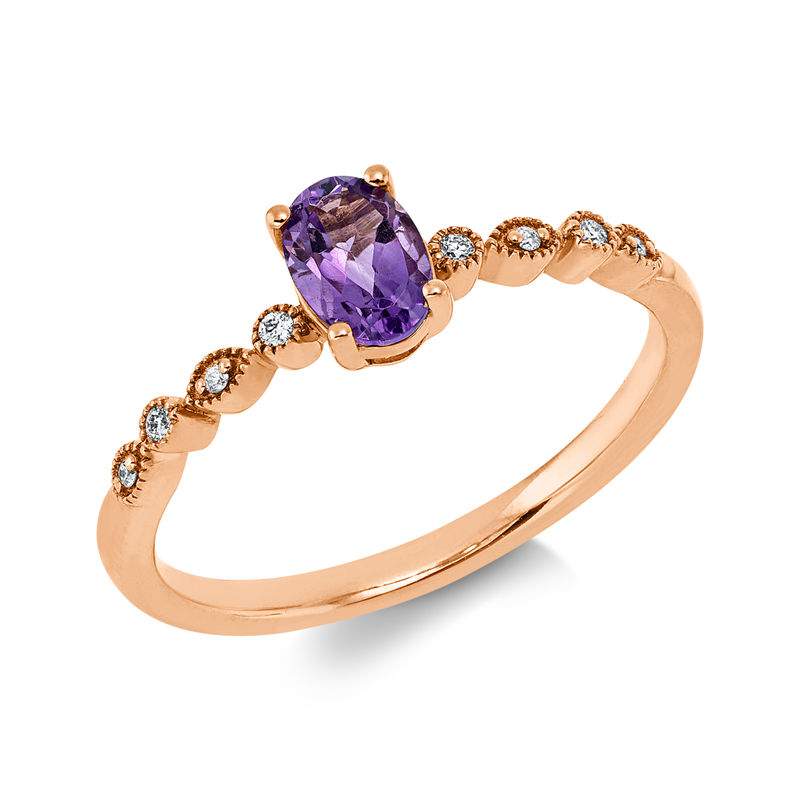 Image 90002359 - Ring 4er-Krappe 18 kt RG, 8 Brillanten 0,03 ct, TW-si, 1 Amethyst 0,60 ct lila, H:4,3 mm, ...