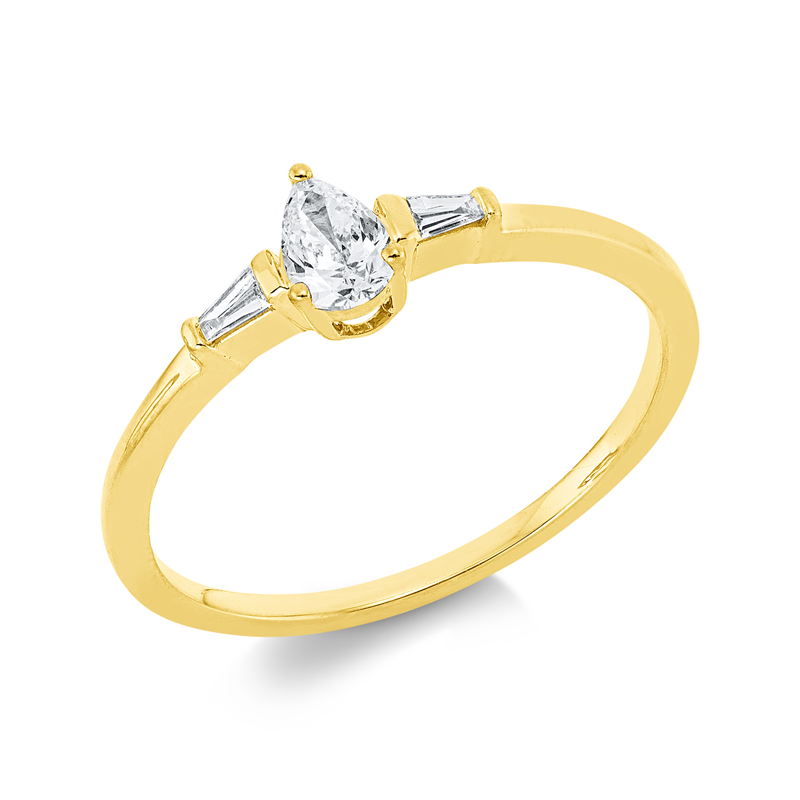 Image 90002372 - Ring 18 kt GG, 1 Tropfen 0,20 ct, TW-si, 2 Trapeze 0,05 ct, TW-si, H:10,4 mm, B:5,2 mm, ...