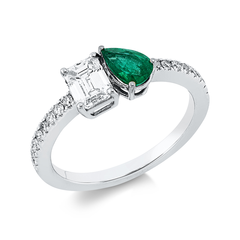 Image 90002391 - Ring 18 kt WG, Krappen vergoldet, 1 Sm.schliff 0,64 ct, TW-si, 16 Brillanten 0,16 ct, ...