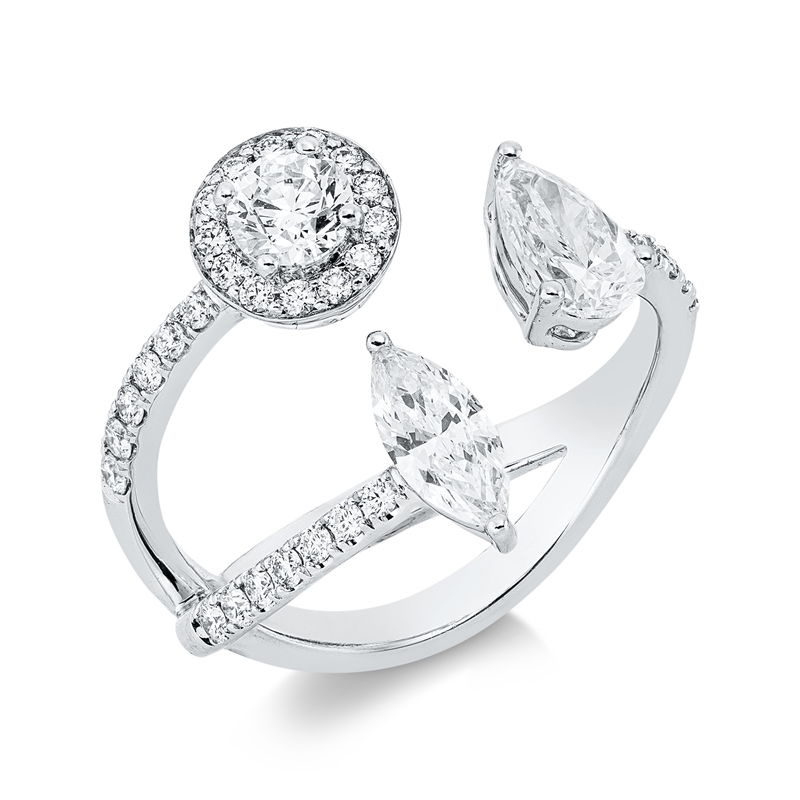 Image 90002393 - Ring 18 kt WG, 2 Fant-Schl. 0,65 ct, F-vsi/si, 33 Brillanten 0,51 ct, F-vsi/si, H:12,0 ...